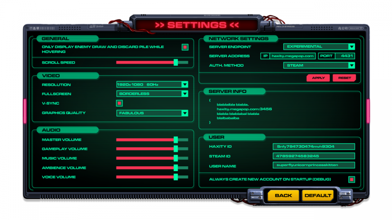 HAXITY – SETTINGS SCREEN